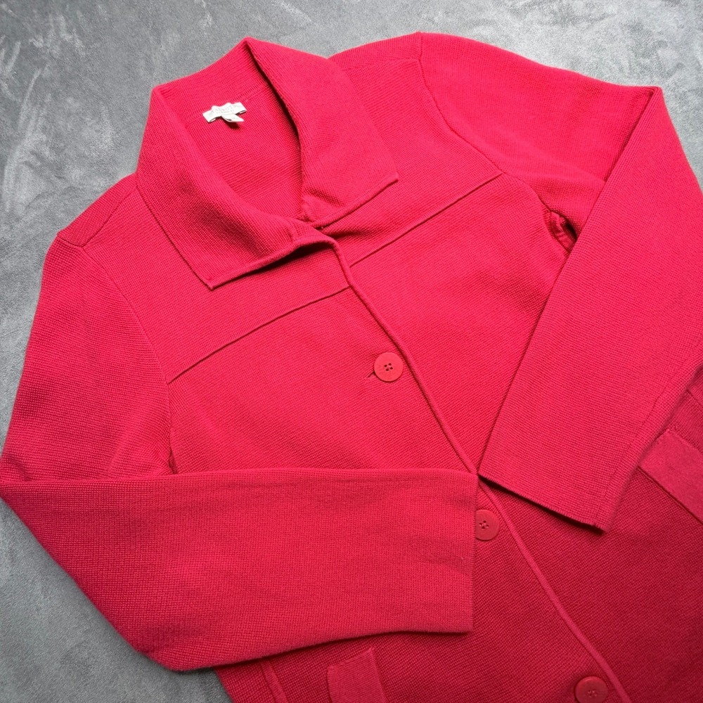 Talbots Cardigan Sweater Jacket Womens 1X Red 100% Cotton Button Front Collared